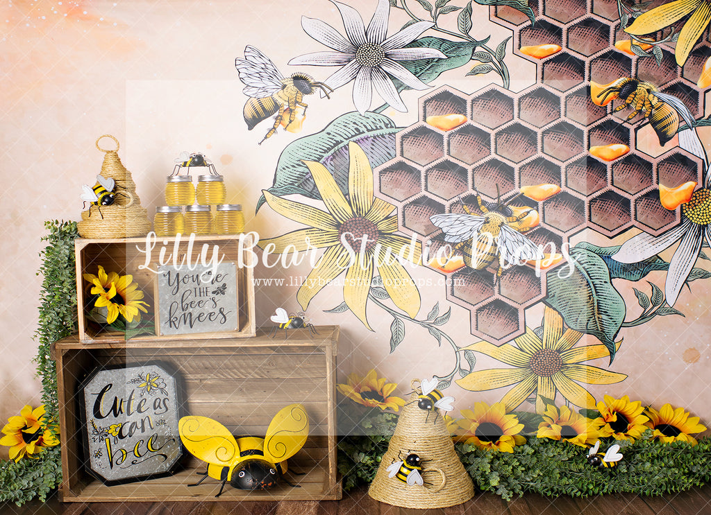 Cute As Can Bee - Lilly Bear Studio Props, bee hive, bees, FABRICS, flower spring, girl, honey, honey bees, honey comb, spring, spring flowers