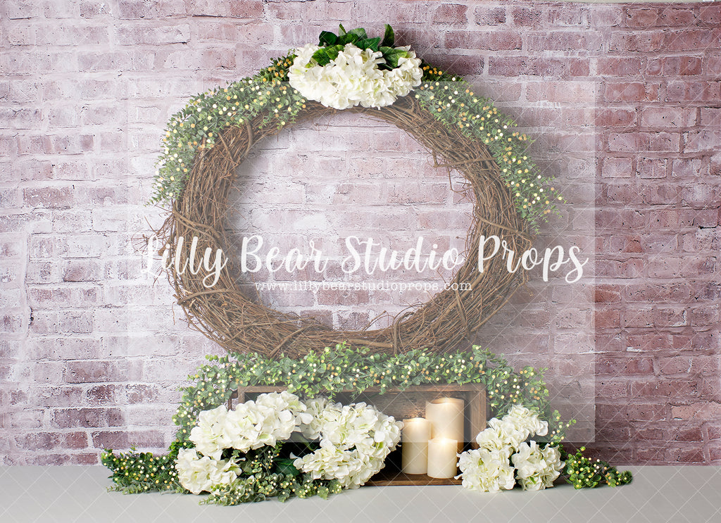 White Blossom Wreath - Lilly Bear Studio Props, bees, cow, FABRICS, farm, farm mild, flower spring, girl, spring, spring barn doors, spring flowers