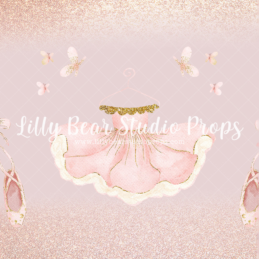 Ballerinas and Butterflies - Lilly Bear Studio Props, ballerina, ballerina princess, ballet, ballet shoes, ballet slippers, Fabric, gold, pink, princess, Wrinkle Free Fabric