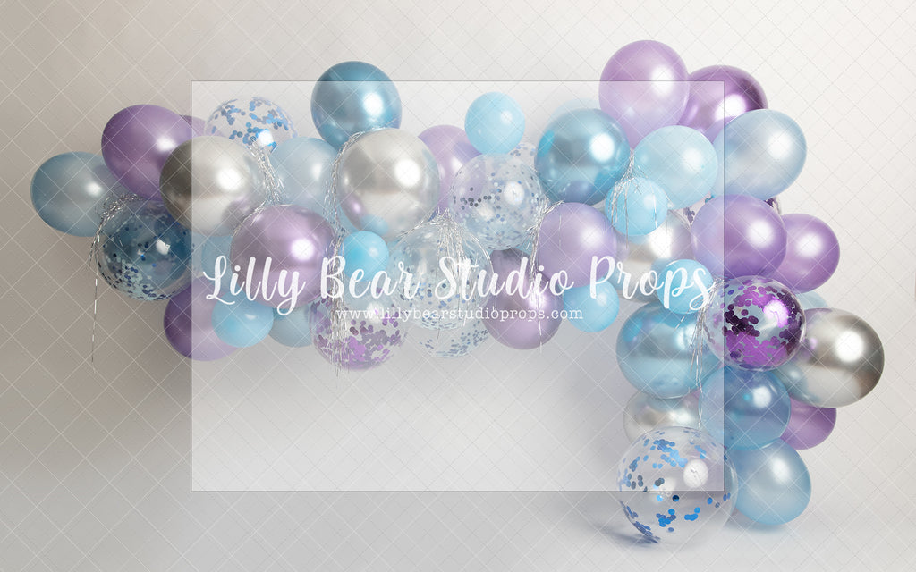 Purple, Blue & Silver Balloon Arch - Lilly Bear Studio Props, balloon, balloon arch, balloon garland, blue and purple, blue balloon, blue balloon garland, blue balloons, chrome balloon, metallic balloon, metallic purple balloons, purple balloon garland, purple balloons, silver balloons