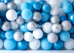 Balloon Wall Blue - Lilly Bear Studio Props, balloon, balloon garland, balloon wall, blue, blue balloon garland, blue balloons, cake smash, Fabric, FABRICS, fish net, net, ocean, ocean blue, starfish, under the sea, under water, underwater, underwater bubbles, white balloons, Wrinkle Free Fabric