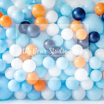 Balloon Wall Orange, White & Blue - Lilly Bear Studio Props, balloon, balloon garland, balloon wall, blue, blue and white, blue balloon garland, blue balloons, cake smash, Fabric, FABRICS, fish net, gold balloons, net, ocean, ocean blue, starfish, under the sea, under water, underwater, underwater bubbles, white balloons, Wrinkle Free Fabric