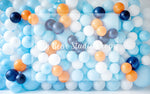 Balloon Wall Orange, White & Blue - Lilly Bear Studio Props, balloon, balloon garland, balloon wall, blue, blue and white, blue balloon garland, blue balloons, cake smash, Fabric, FABRICS, fish net, gold balloons, net, ocean, ocean blue, starfish, under the sea, under water, underwater, underwater bubbles, white balloons, Wrinkle Free Fabric