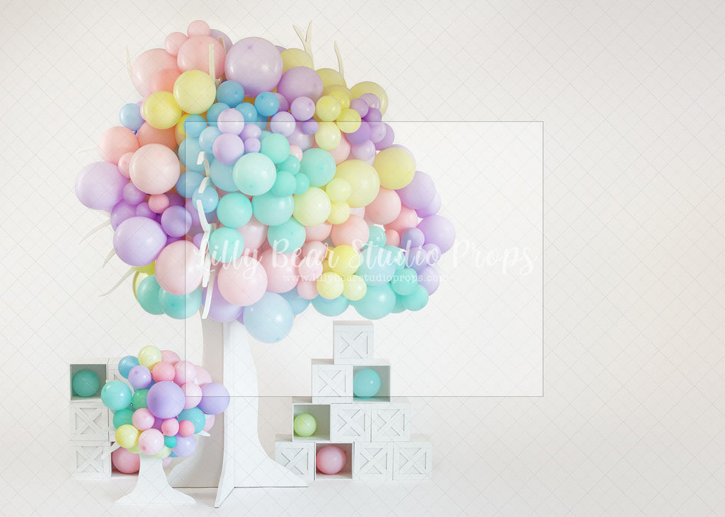 Ballooning Tree - Lilly Bear Studio Props, balloon tree, balloons, easter balloon tree, Fabric, FABRICS, floral, florals, flowers, garden, girl, girl balloons, girls, pastel balloons, pink, pink flower, rainbow balloons, spring, spring balloons, Wrinkle Free Fabric