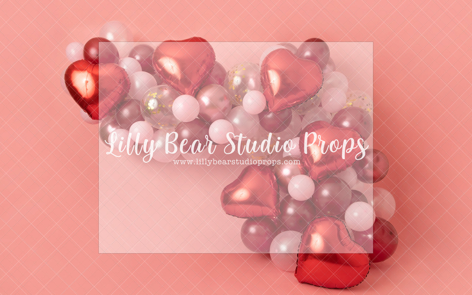 Balloons And Kisses - Lilly Bear Studio Props, balloon, balloon arch, girl, heart balloons, hearts, pink, red hearts, valentines, valentines arch, valentines balloon, valentines balloons, valentines heart balloon
