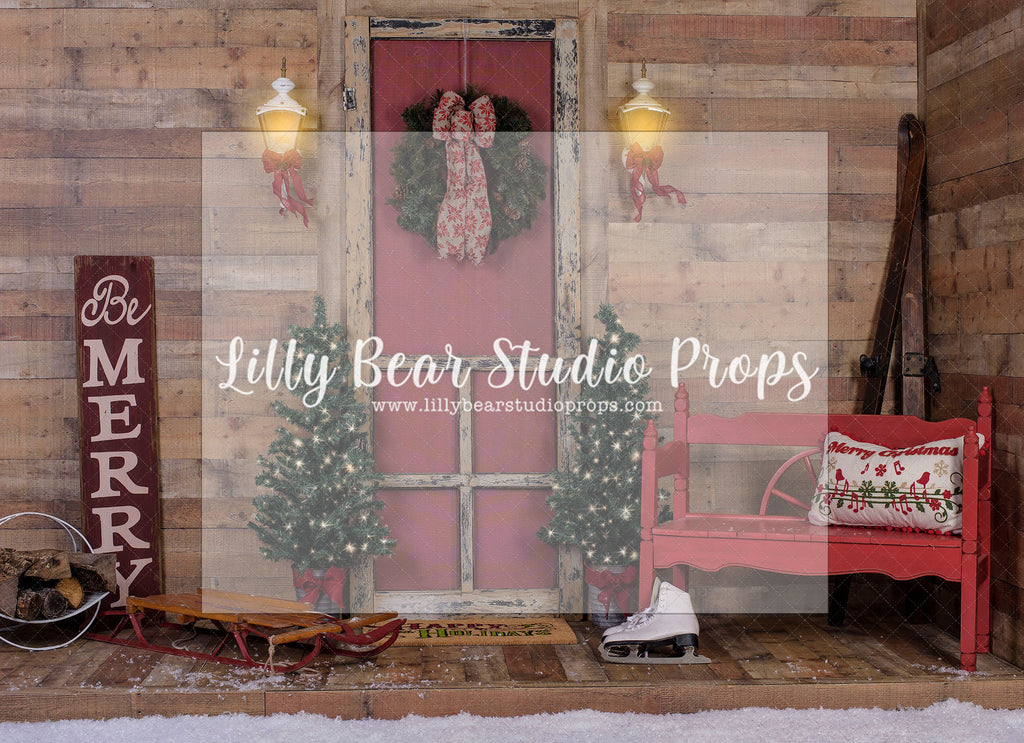 Be Merry Porch - Lilly Bear Studio Props, christmas, Cozy, Decorated, Festive, Giving, Holiday, Holy, Hopeful, Joyful, Merry, Peaceful, Peacful, Red & Green, Seasonal, Winter, Xmas, Yuletide