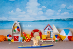 Beach Day Fun - Lilly Bear Studio Props, beach ball, beach water, beach water wave, beach waves, flip flop, glistening water, rubber duck, sand, shimmer water, shiny water, surf board, water, water waves, waves
