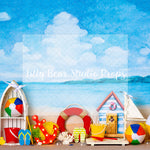 Beach Day Fun - Lilly Bear Studio Props, beach ball, beach water, beach water wave, beach waves, flip flop, glistening water, rubber duck, sand, shimmer water, shiny water, surf board, water, water waves, waves