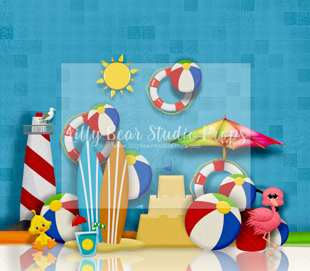 Beachy Blue - Lilly Bear Studio Props, beach, beach ball, beach party, beach sand, Fabric, FABRICS, lighthouse, pink flamingo, sand castle, summer, summer fun, summertime