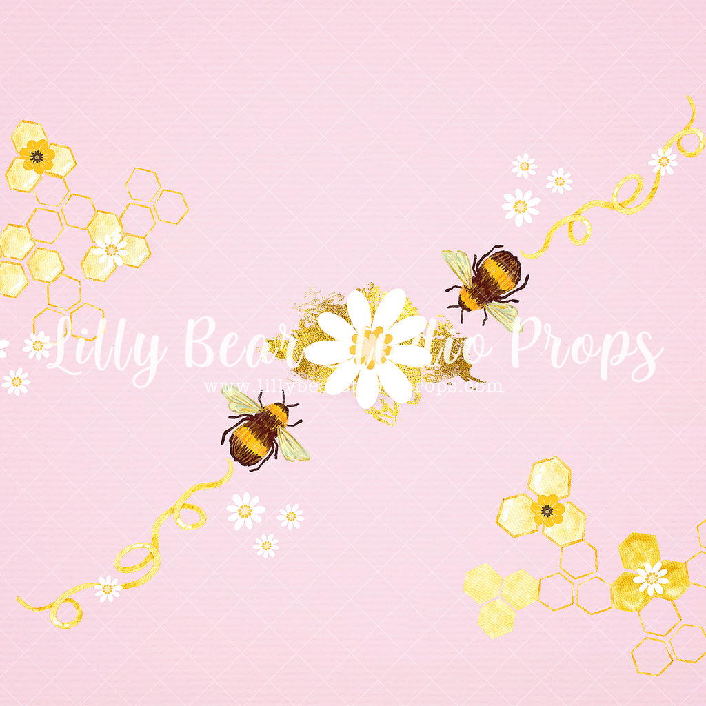 Bizzzy Bee - Lilly Bear Studio Props, bee, Fabric, gold, honey, honey bees, honey comb, honey comb nest, honey flower, pink, Wrinkle Free Fabric