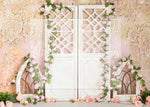 Belle Fleur - Lilly Bear Studio Props, blush roses, blushing, FABRICS, floral, floral doors, flower garden, girl, paper flower wall, paper flowers, pastel pink flowers, pink flowers, pink rose, pink roses, white doors, windows