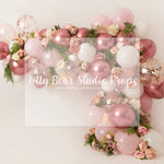 Belle Balloon Garland - Lilly Bear Studio Props, artistic floral, balloon, balloon arch, balloon floral garland, balloon flower garland, balloon flowers, balloon garland, balloon greenery floral garland, blushing floral, burgundy floral, chrome balloon, metallic balloon, pink balloon, pink balloon garland, pink balloon wall