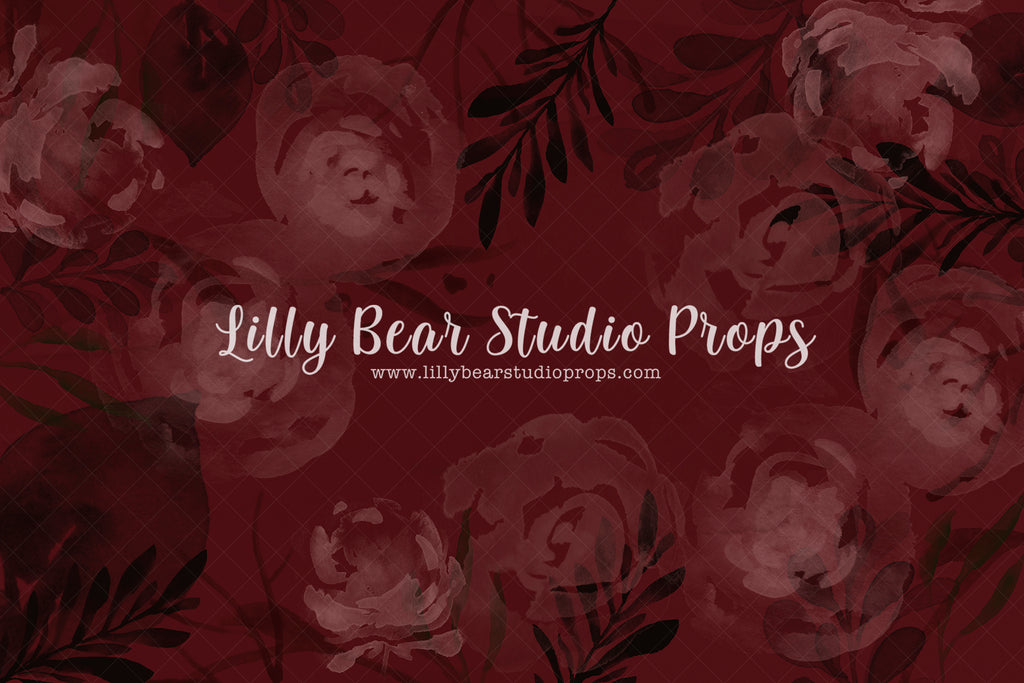 Berry Bliss - Lilly Bear Studio Props, burgundy, burgundy floral, Fabric, fine art, floral, floral painting, painting, red, rose, roses, Wrinkle Free Fabric