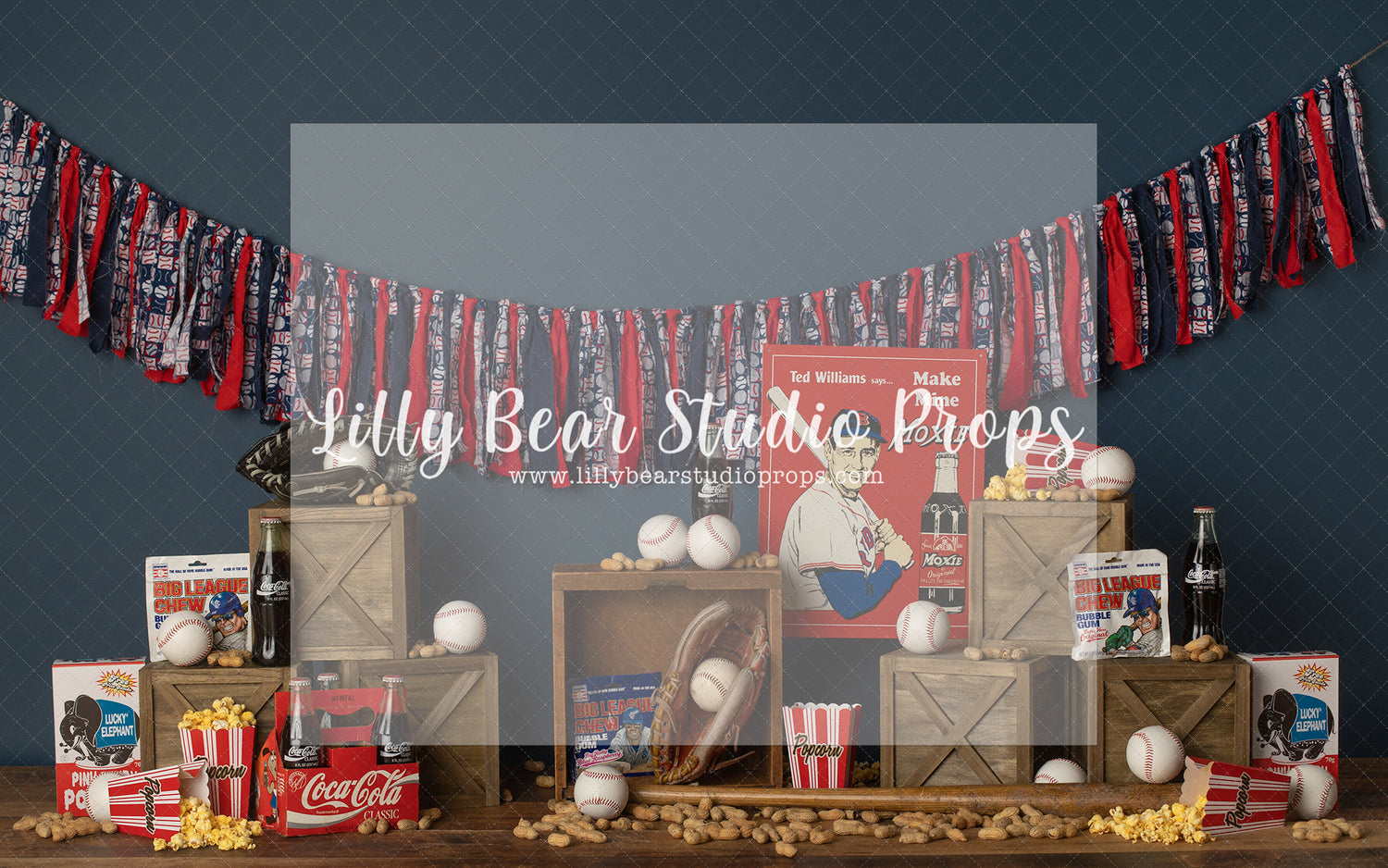 Big League - Lilly Bear Studio Props, april showers, babe ruth, ball, ball game, baseball, baseball bat, baseball player, coca cola, Fabric, popcorn, sports, star player, Wrinkle Free Fabric