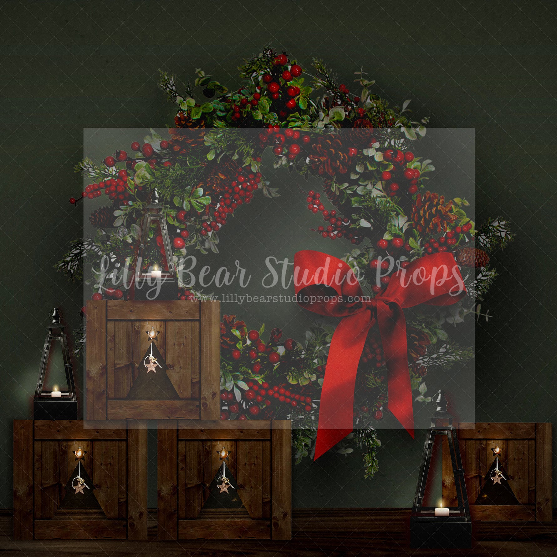 Big Red Xmas Bow Green - Lilly Bear Studio Props, boho christmas fireplace, candles, christmas, christmas fireplace, christmas snow, christmas train, Cozy, Decorated, Fabric, FABRICS, Festive, Giving, Holiday, Holy, Hopeful, Joyful, Merry, Peaceful, Peacful, Red & Green, Seasonal, train tracks, tree farm, winter, wreath, Xmas, Yuletide