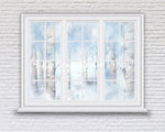 Birch Window Wall - Lilly Bear Studio Props, birch, birch trees, castle, Fabric, fantasy, frozen, girls, hand painted, ice, snow, snowy trees, winter, Wrinkle Free Fabric