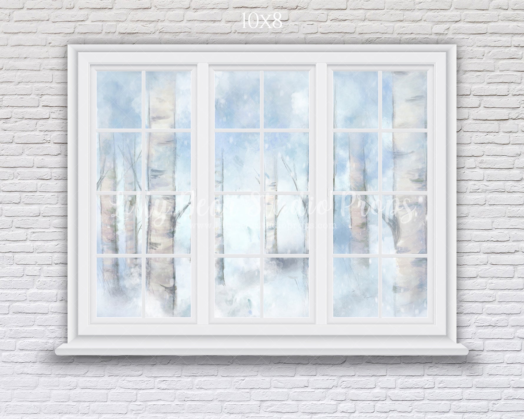 Birch Window Wall - 10x8' Wrinkle Free Fabric RTS - Lilly Bear Studio Props, birch, birch trees, castle, Fabric, fantasy, frozen, girls, hand painted, ice, snow, snowy trees, winter, Wrinkle Free Fabric