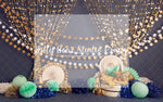 Birthday Bash - Lilly Bear Studio Props, birthday girl, blue, blue stars, chrome balloon, confetti balloons, fans, glitter silver, gold beaded curtains, gold curtains, gold fans, gold star, gold stars, one, silver balloons, silver beaded curtain, silver curtains, stars