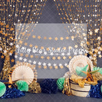 Birthday Bash - Lilly Bear Studio Props, birthday girl, blue, blue stars, chrome balloon, confetti balloons, fans, glitter silver, gold beaded curtains, gold curtains, gold fans, gold star, gold stars, one, silver balloons, silver beaded curtain, silver curtains, stars