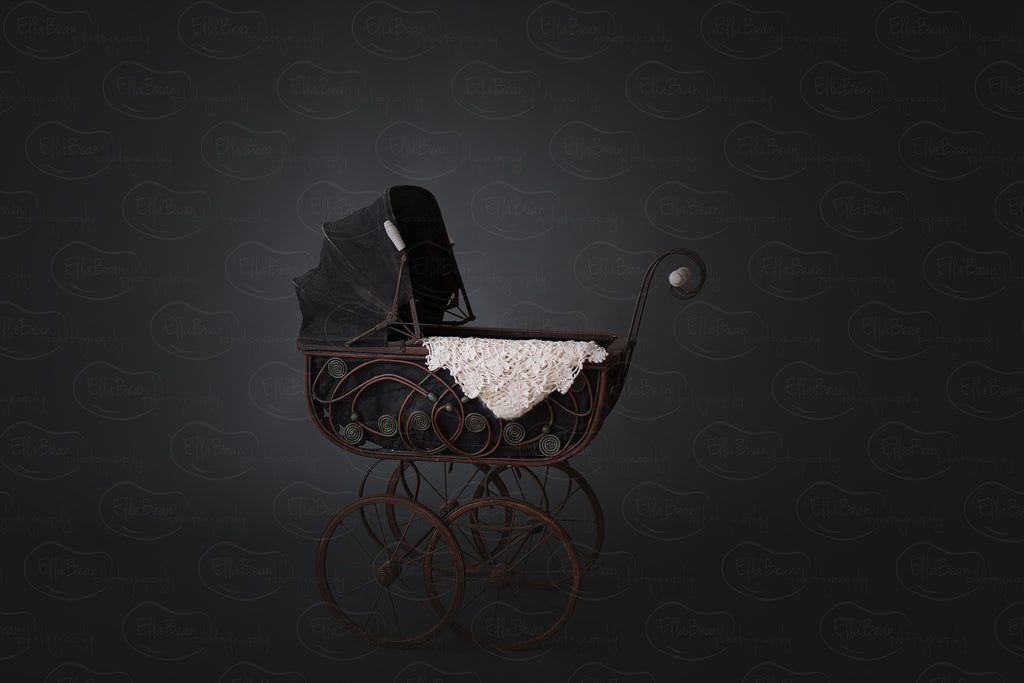Black Carriage with Lace Digital Backdrop - Lilly Bear Studio Props, baby carriage, black, carriage, digital, digital backdrop, lace, newborn digital backdrop, wood
