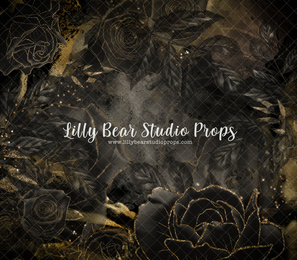 Black Thorn Beauty - Lilly Bear Studio Props, black & gold, black and gold, black flowers, black roses, dark rose, Fabric, FABRICS, flowers, gold, halloween flowers, roses