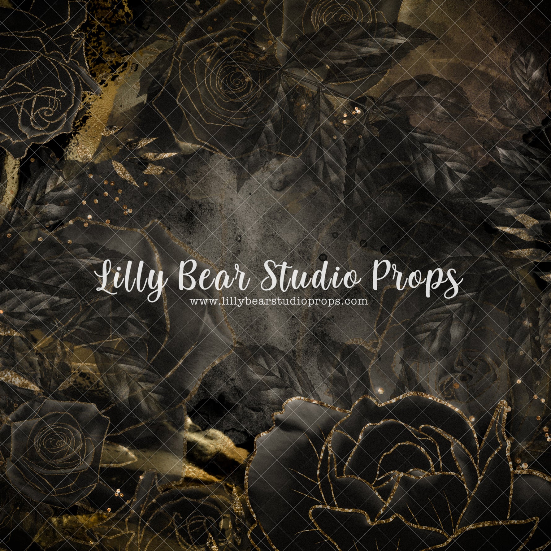 Black Thorn Beauty - Lilly Bear Studio Props, black & gold, black and gold, black flowers, black roses, dark rose, Fabric, FABRICS, flowers, gold, halloween flowers, roses