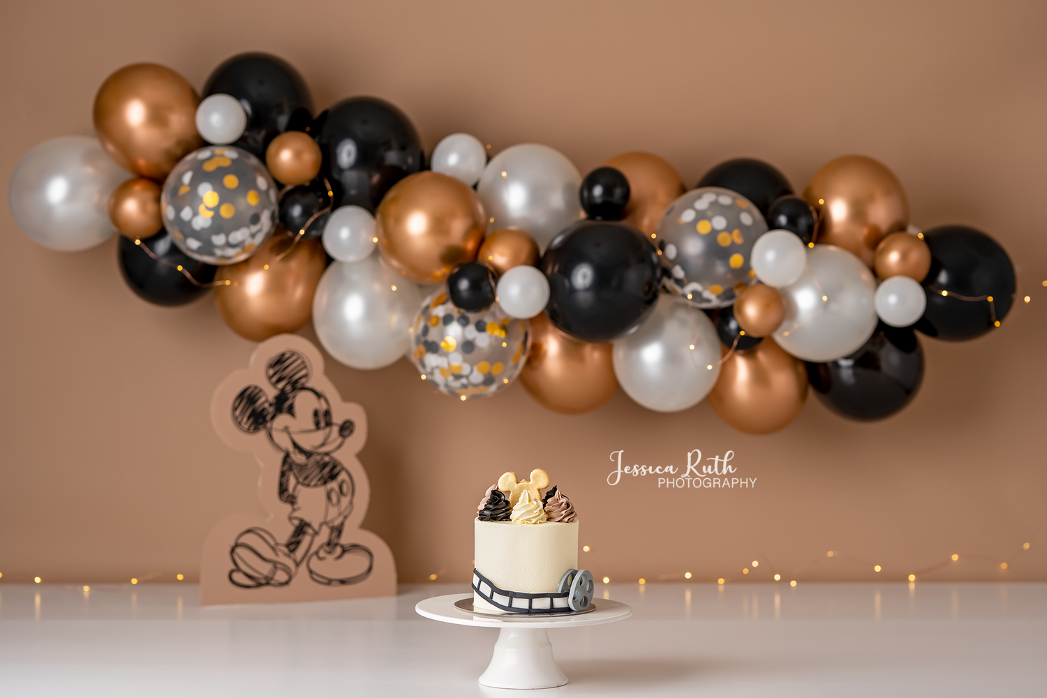Black & Copper Balloon Garland - Lilly Bear Studio Props, balloon garland, black balloons, copper balloons, copper white and black balloons, Fabric, gold balloons, gold black and white balloons, white balloons, white black and copper balloon garland, white black and gold balloon garland, Wrinkle Free Fabric