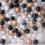 Black & Gold Balloon Wall - Lilly Bear Studio Props, balloon wall, black balloons, black white and gold, Fabric, glitter, gold, gold and white, gold glitter, new years, white and gold, white and gold balloon wall, white and gold balloons, white balloon wall, white balloons, Wrinkle Free Fabric