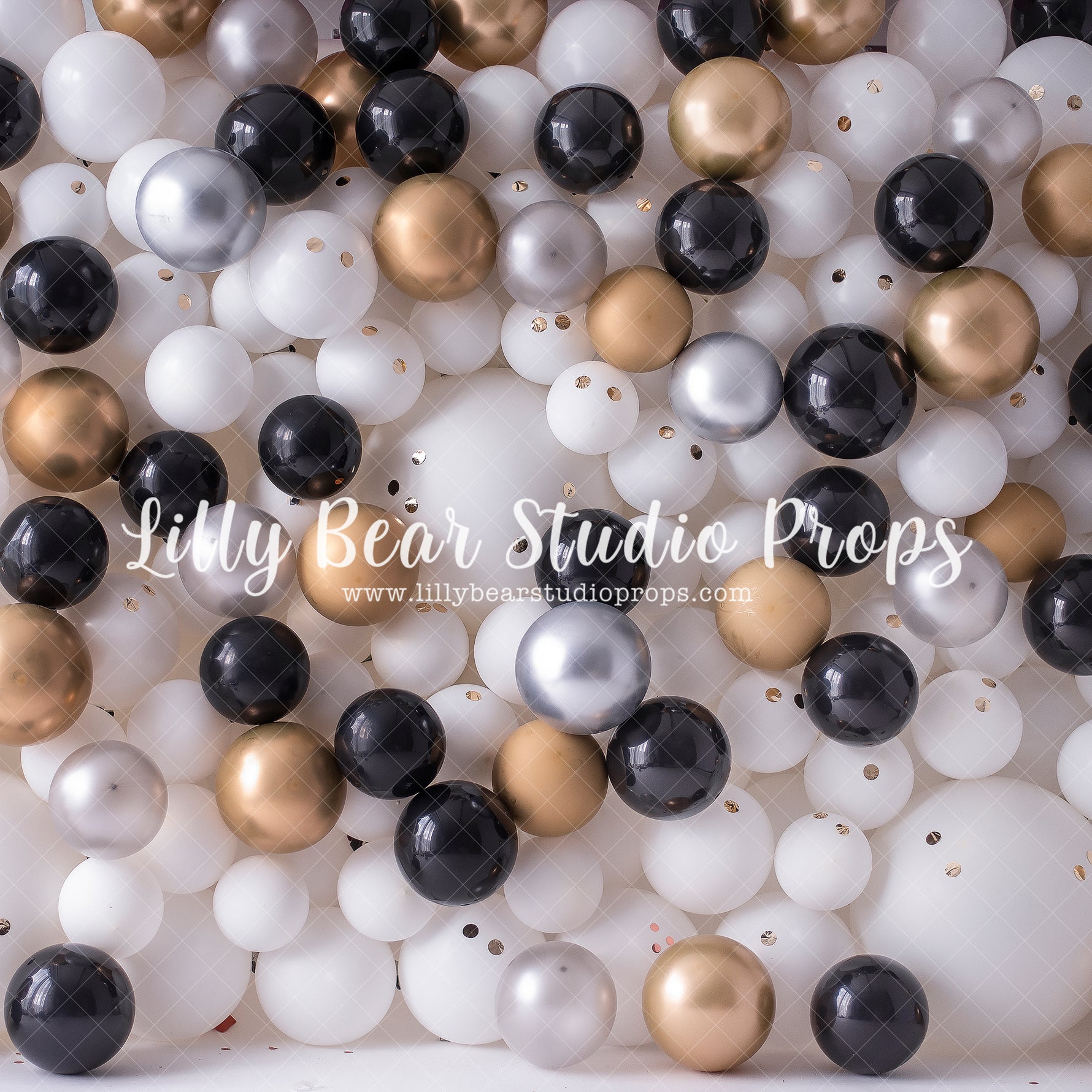 Black & Gold Balloon Wall - Lilly Bear Studio Props, balloon wall, black balloons, black white and gold, Fabric, glitter, gold, gold and white, gold glitter, new years, white and gold, white and gold balloon wall, white and gold balloons, white balloon wall, white balloons, Wrinkle Free Fabric