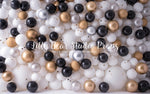 Black & Gold Balloon Wall - Lilly Bear Studio Props, balloon wall, black balloons, black white and gold, Fabric, glitter, gold, gold and white, gold glitter, new years, white and gold, white and gold balloon wall, white and gold balloons, white balloon wall, white balloons, Wrinkle Free Fabric