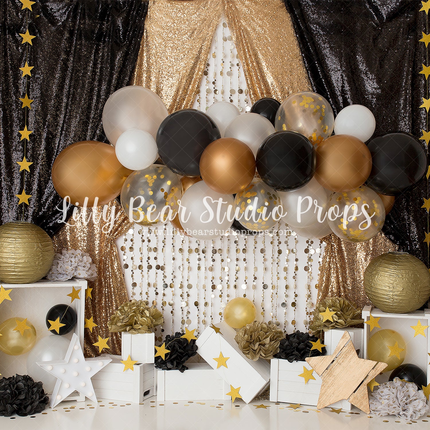 Black & Gold Balloons by Daniella Photography sold by Lilly Bear Studio Props, balloons - birthday - black - black and