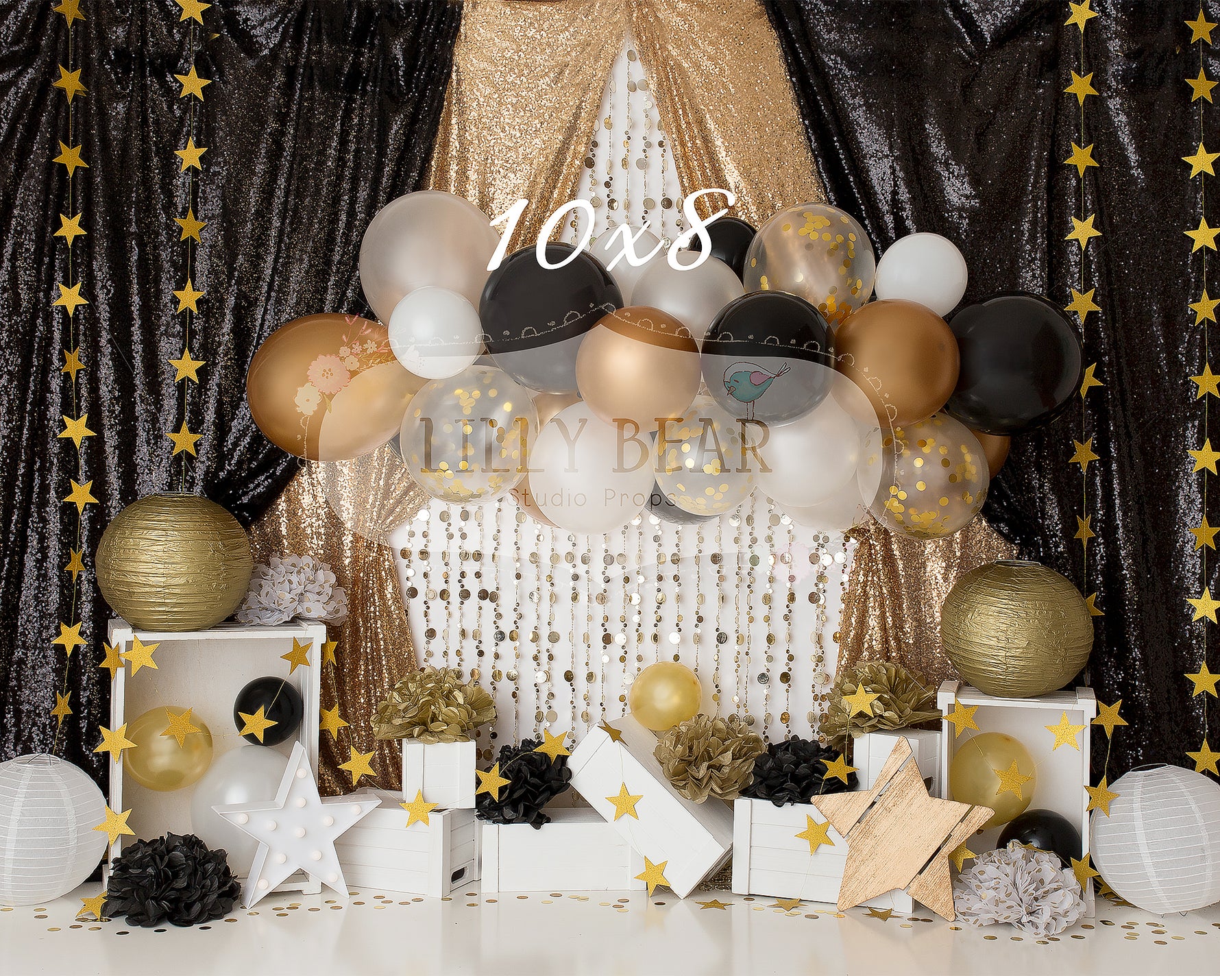 Black & Gold Balloons by Daniella Photography sold by Lilly Bear Studio Props, balloons - birthday - black - black and