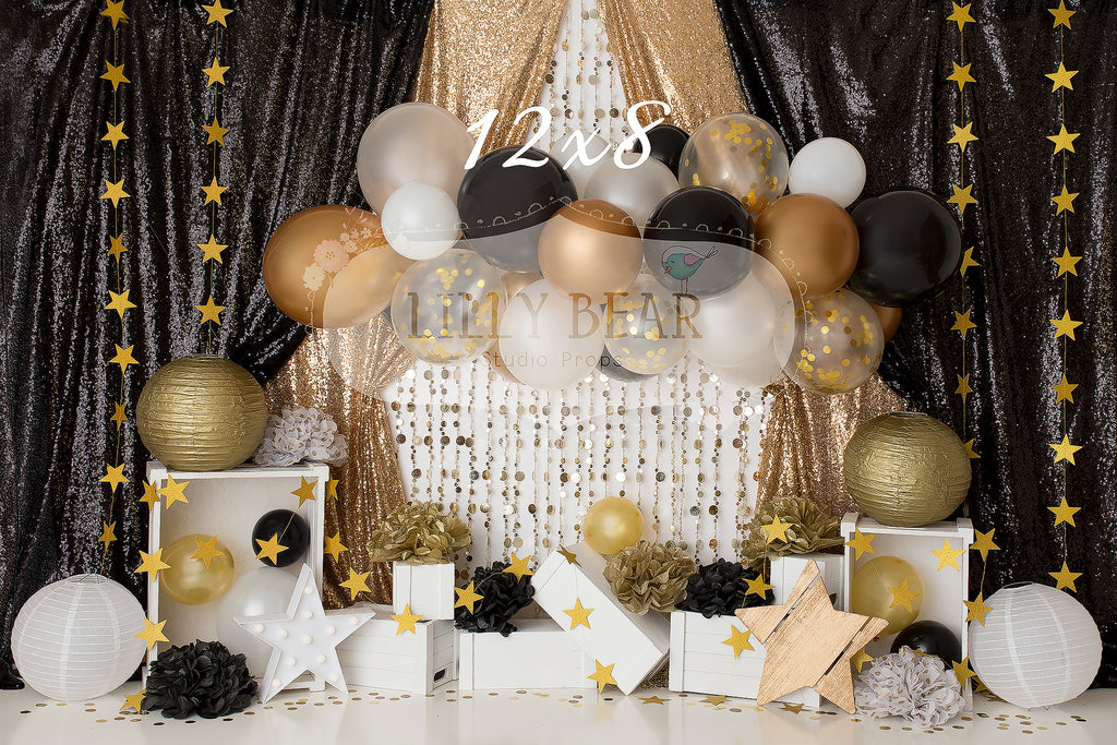 Black & Gold Balloons by Daniella Photography sold by Lilly Bear Studio Props, balloons - birthday - black - black and