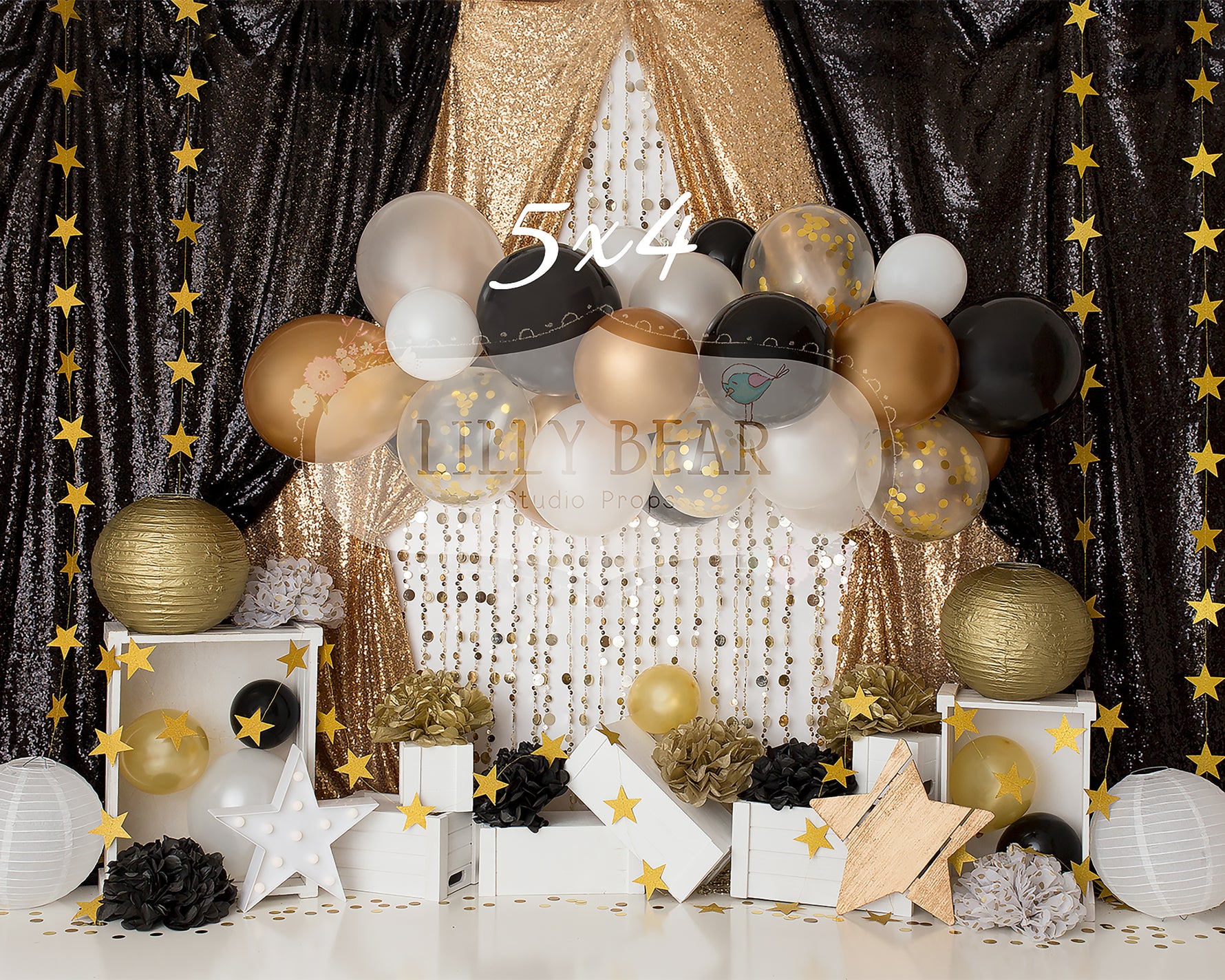 Black & Gold Balloons by Daniella Photography sold by Lilly Bear Studio Props, balloons - birthday - black - black and