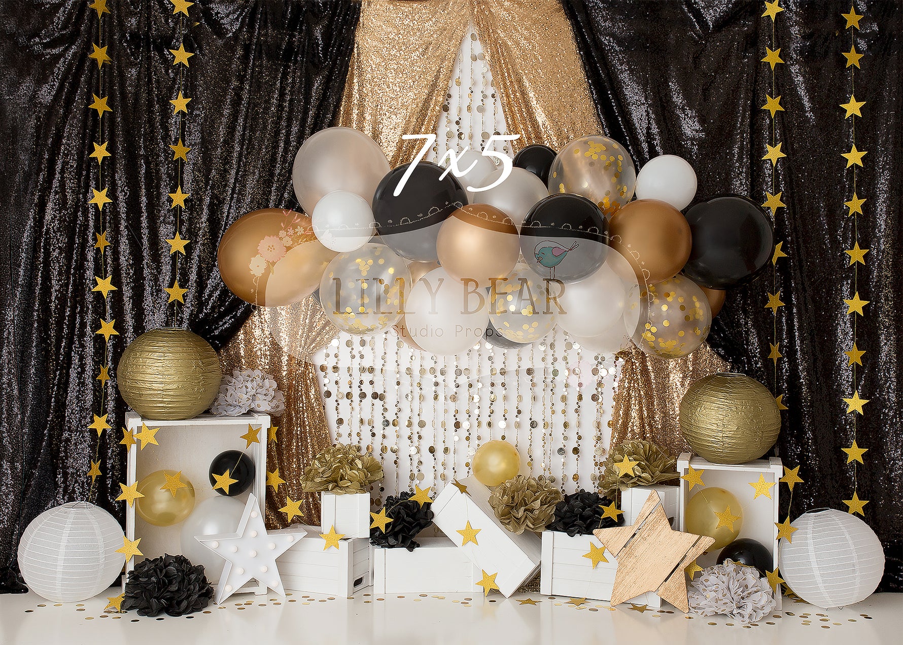 Black & Gold Balloons by Daniella Photography sold by Lilly Bear Studio Props, balloons - birthday - black - black and