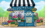 Bloom Shop Art-Field - Lilly Bear Studio Props, art, awning, bright flowers, colourful flowers, Fabric, FABRICS, fence, floral, florals, flower boutique, flower shop, flowers, garden, girl, girls, painting, pink, pink flower, rose, roses, shop, spring, spring floral, spring flowers, spring shop, springtime, store, tulips, watercolor, watercolour, white picket fence, Wrinkle Free Fabric