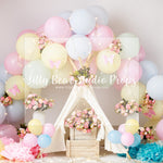 Blooming Tent Balloon Arch - Lilly Bear Studio Props, butterflies, butterfly, butterfly balloons, butterfly colours, butterfly flowers, cake smash, gold, gold palms, leaves, pastel, pastel balloon wall, pastel balloons, pastel blue, pastel green, pastel orange, pastel pink, pastel purple, pastel rainbow, pastel wall, pastel yellow, pink butterflies