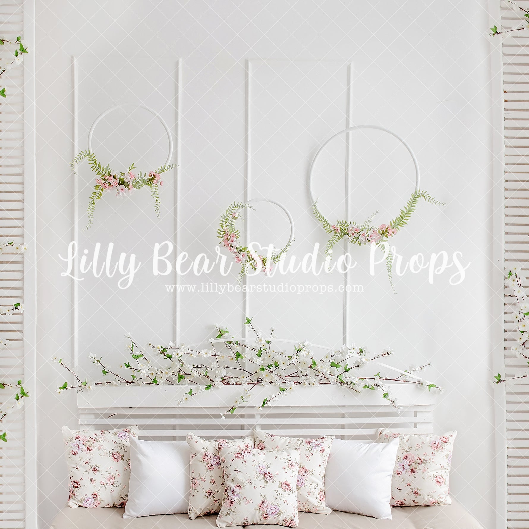 Blossom Headboard by Lilly Bear Studio Props sold by Lilly Bear Studio Props, blue floral - blue flower - blue flowers