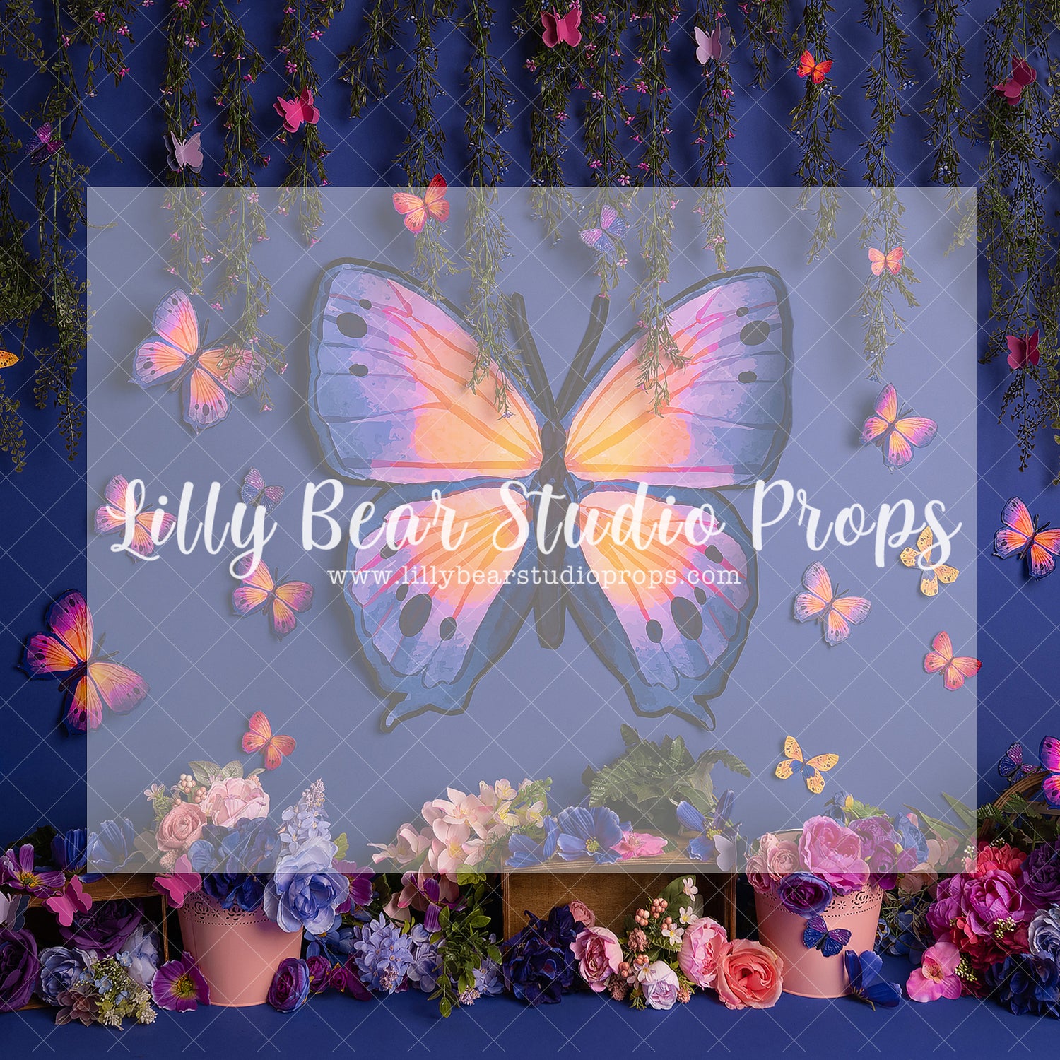 Blue Butterfly Conservatory - Lilly Bear Studio Props, bloom, blue butterflies, butterflies, butterfly, butterfly colours, butterfly flowers, butterfly garden, butterfly pink, butterflyland, floral, flower, flowers, flowers vines, green, large flowers, pink butterfly, spring, spring floral, spring flowers, springtime