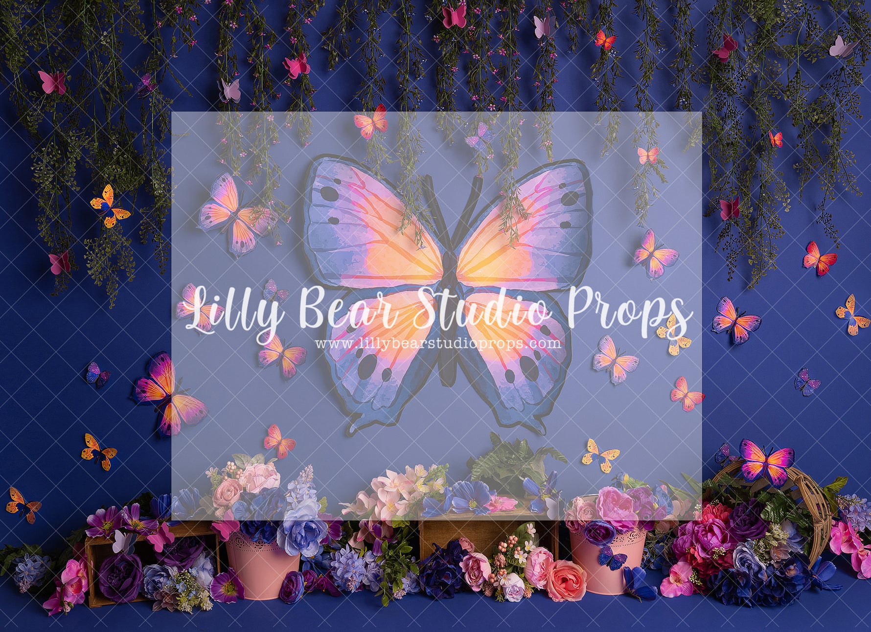 Blue Butterfly Conservatory - Lilly Bear Studio Props, bloom, blue butterflies, butterflies, butterfly, butterfly colours, butterfly flowers, butterfly garden, butterfly pink, butterflyland, floral, flower, flowers, flowers vines, green, large flowers, pink butterfly, spring, spring floral, spring flowers, springtime