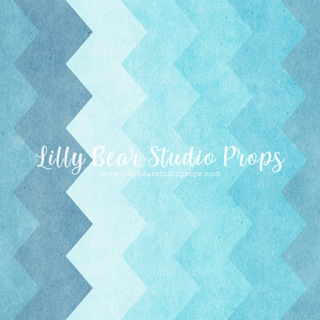 Blue Gradient Chevron - Lilly Bear Studio Props, blue, blue green, chevron, Fabric, green, hand painted, pattern, Wrinkle Free Fabric