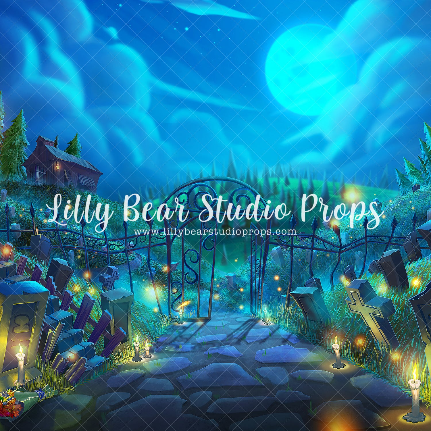 Blue Moon Cemetery by Lilly Bear Studio Props sold by Lilly Bear Studio Props, candles - cementary - cemetery - colours