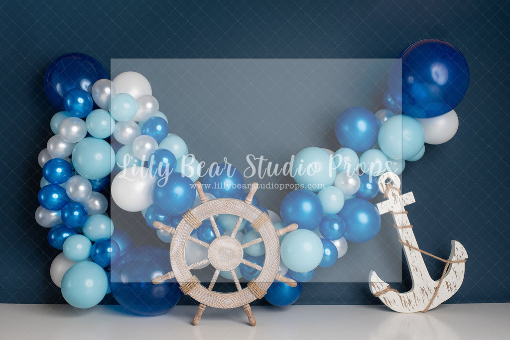 Blue Nautical Balloon Garland by E Newton - Lilly Bear Studio Props, anker, blue balloon, blue balloon garland, blue balloons, little sailor, nautical, nautical balloon garland, nautical balloon garlands, nautical theme, ocean blue, sailor
