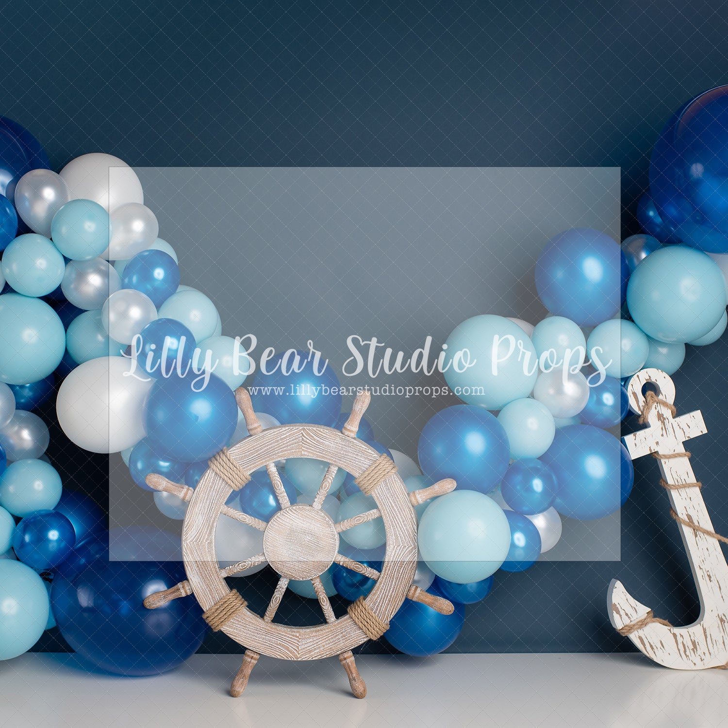 Blue Nautical Balloon Garland by E Newton - Lilly Bear Studio Props, anker, blue balloon, blue balloon garland, blue balloons, little sailor, nautical, nautical balloon garland, nautical balloon garlands, nautical theme, ocean blue, sailor
