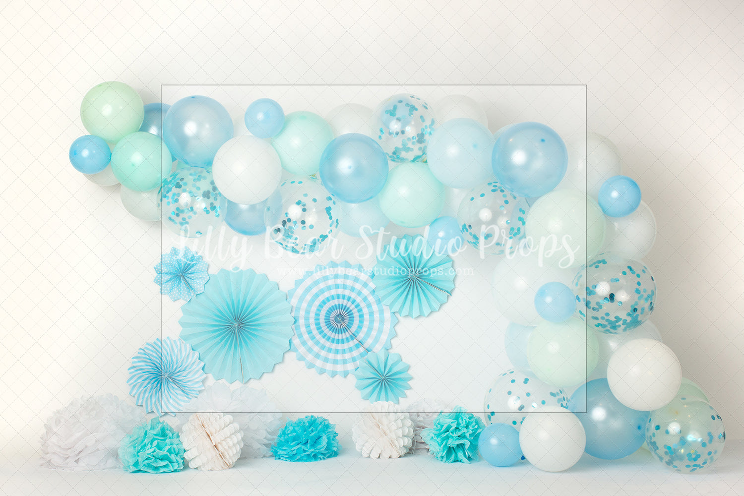 Blue Party Garland - Lilly Bear Studio Props, baby blue, balloons, blue and white, blue balloons, boy balloons, boy birthday, Boy cake smash, cake smash