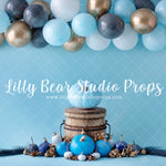 Blue Pumpkin Balloon Garland and Trophe - Lilly Bear Studio Props, balloon, balloon arch, balloon garland, blue, blue and gold, blue and gold balloons, blue balloon, blue balloon garland, blue gold, blue gold balloons, blue pumpkins, boy balloons, cinderella, fall, glitter, gold, honey bucket, pumpkin, pumpkins, shades of blue