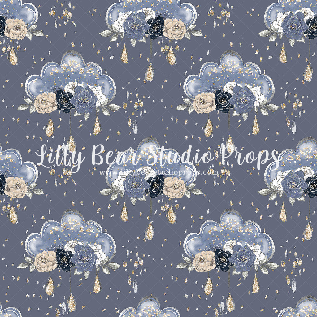 Blue Roses & Raindrops by Lilly Bear Studio Props sold by Lilly Bear Studio Props, blue clouds - clouds - Fabric - girl