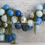 Blue & Green Balloon Garland - Lilly Bear Studio Props, balloon, balloon garland, blue balloon, blue balloon garland, blue balloons, boho greenery, cake smash, Fabric, FABRICS, floral, greenery, silver balloons, vintage, vintage floral, white balloons, Wrinkle Free Fabric