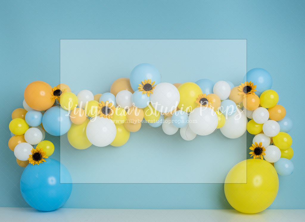 Blue & Yellow Sunflower Garland by E Newton - Lilly Bear Studio Props, sunflower, sunflower balloon garland, sunflower garden, sunflowers, yellow blue, yellow white blue