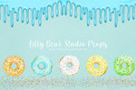 Donuts of Blue - Lilly Bear Studio Props, Blue, donut, donut balloons, donut group up, donut growup, donut party, donut pattern, donuts, Fabric, pastel donuts, sprinkle donuts, Wrinkle Free Fabric